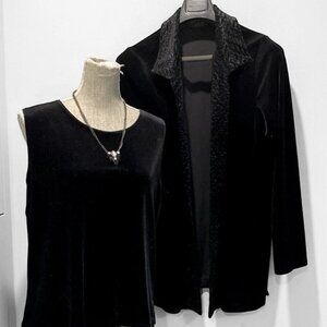 Picadilly Black Velvet Top & Cardigan Size M